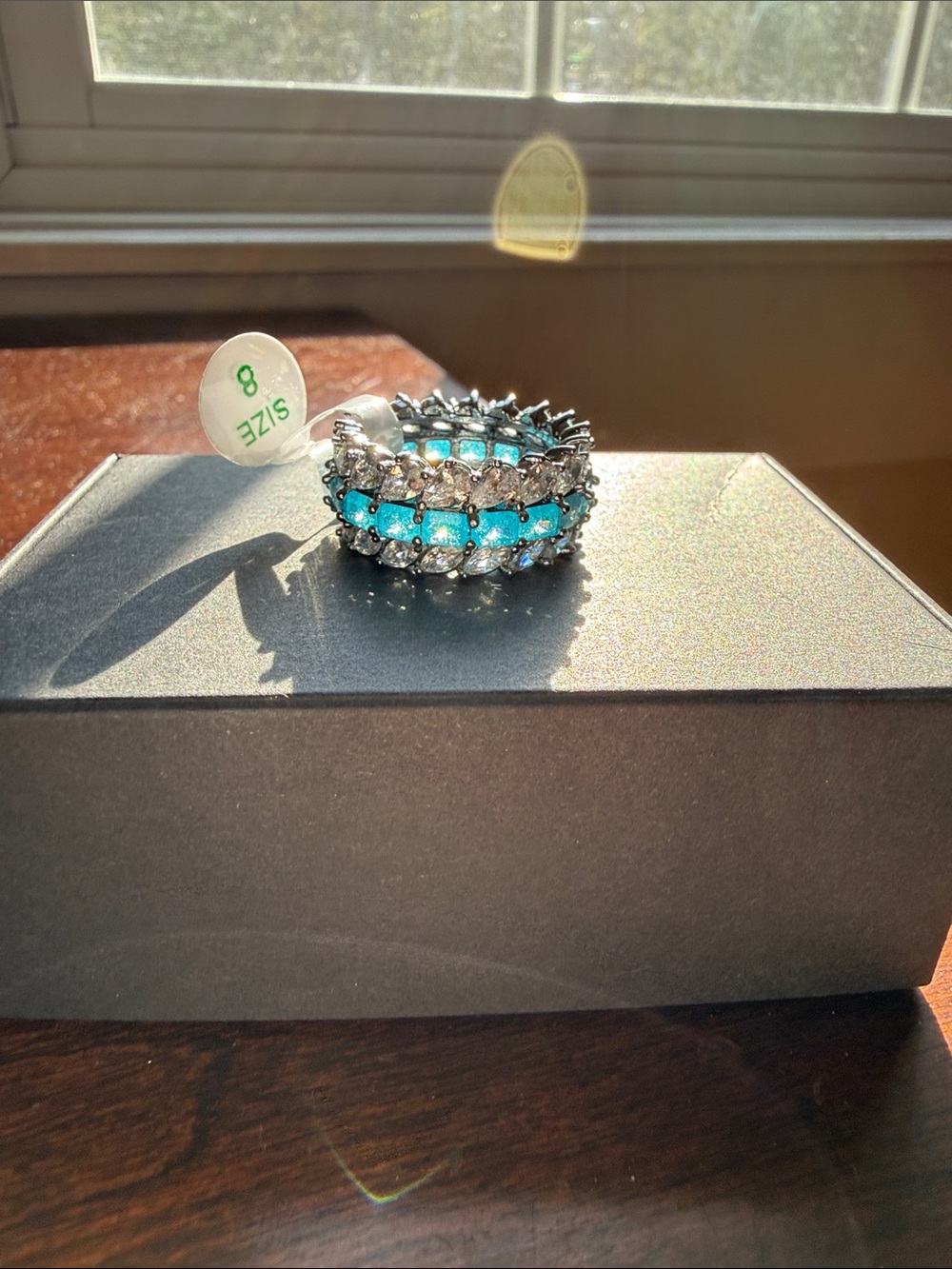 Bomb Party Aquamarine Ice Crystal and Cubic Zirconia Ring - size 8